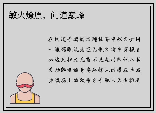 敏火燎原，问道巅峰
